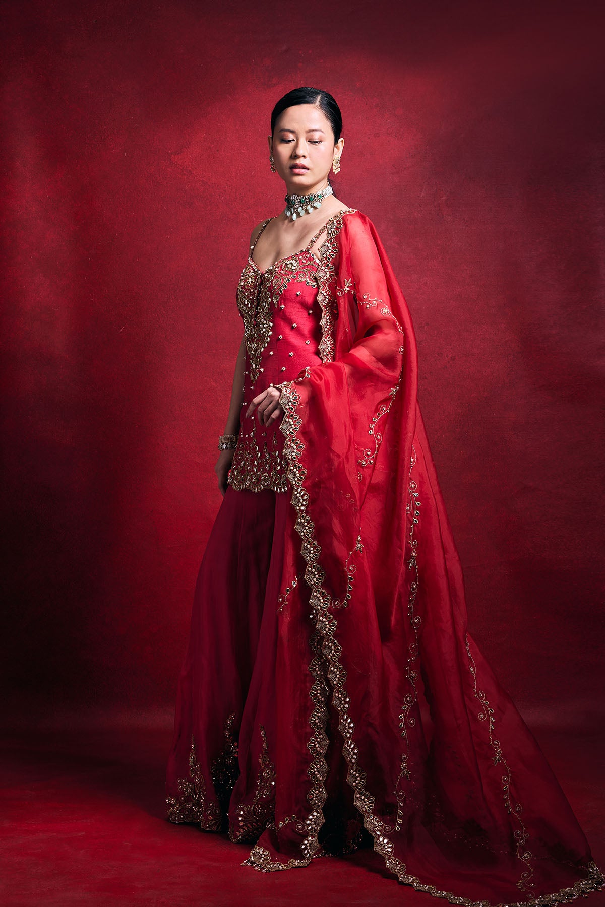 Red And Pink Sharara Set