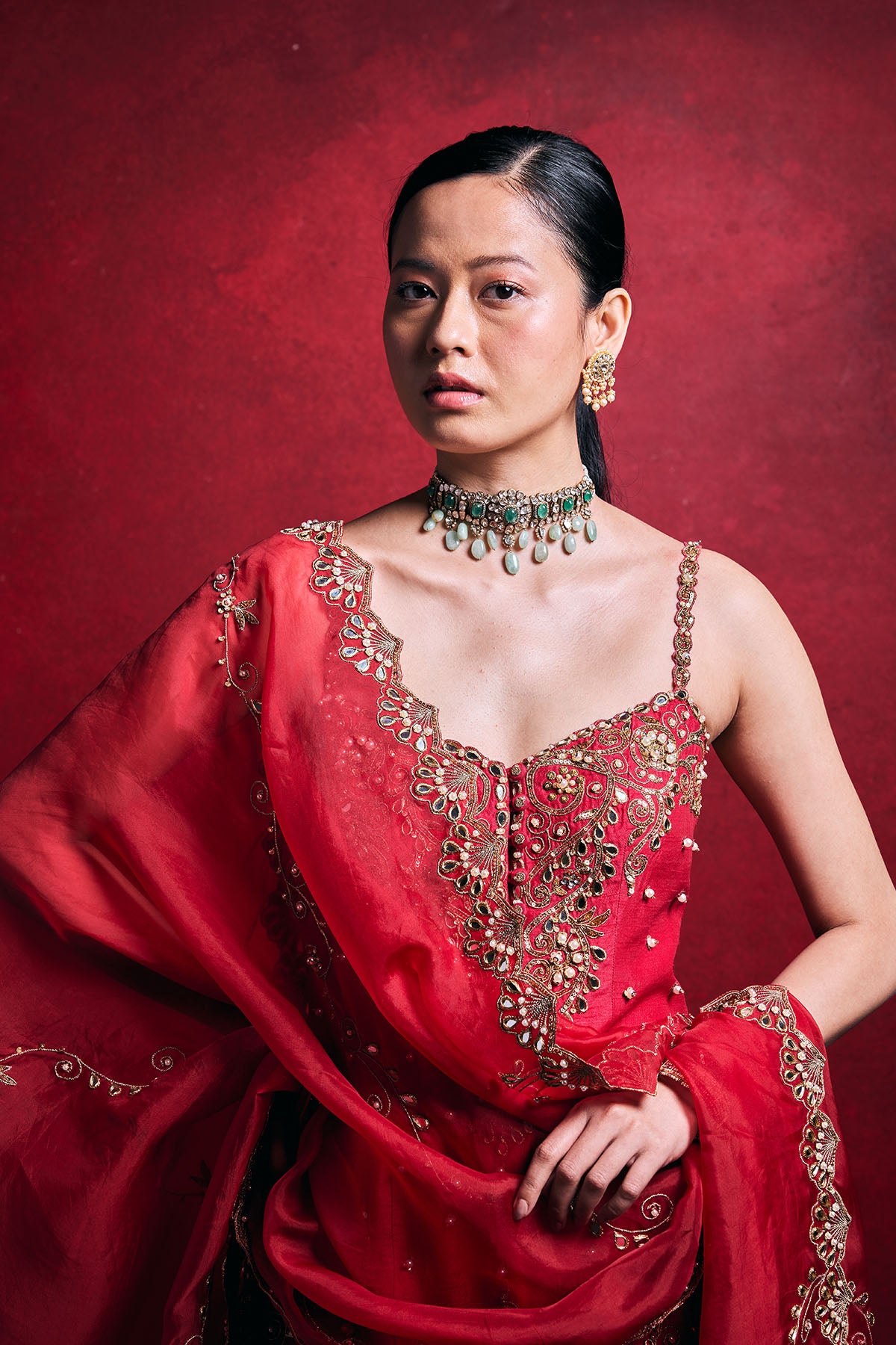 Red And Pink Sharara Set