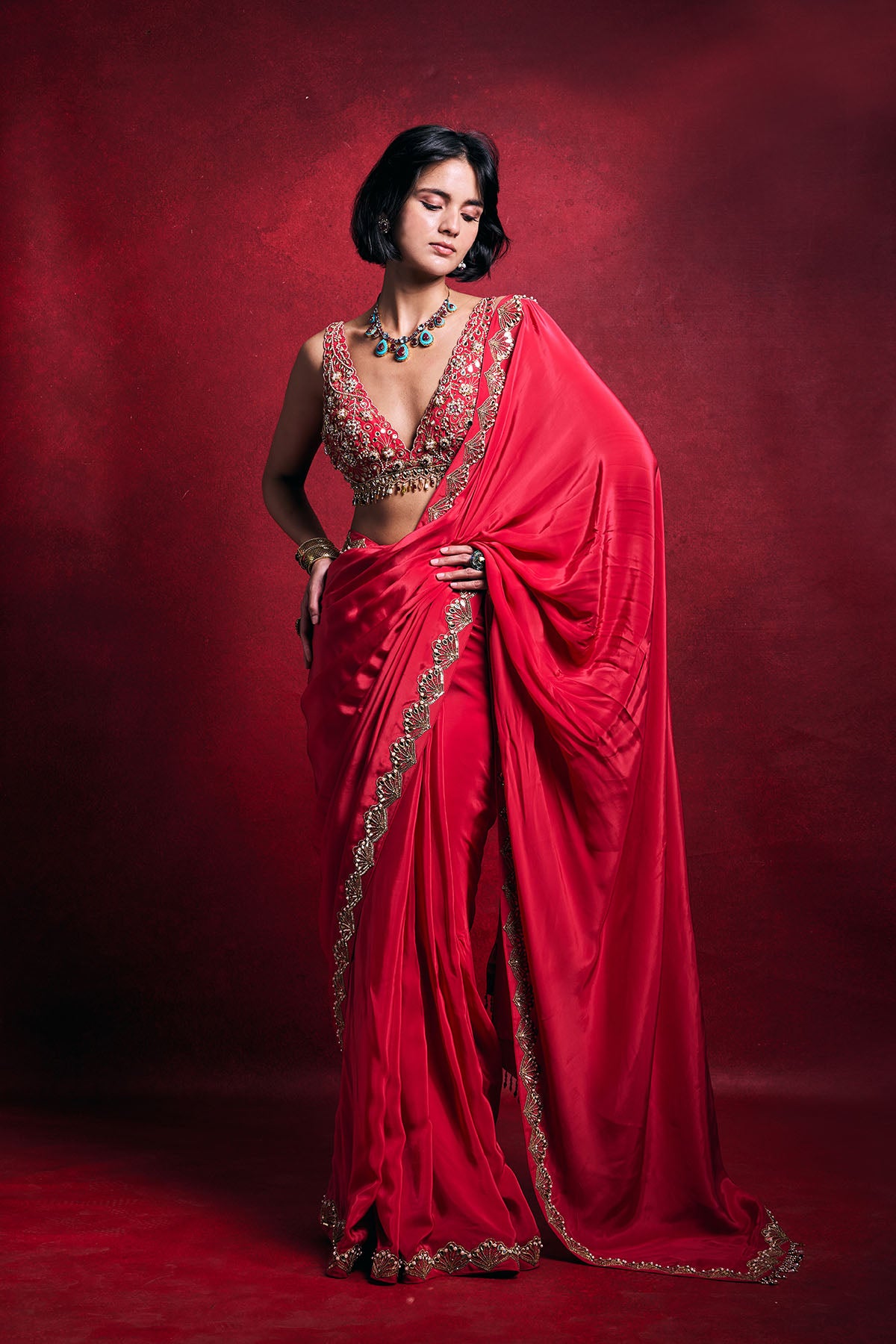 Fuscia Pink Crepe Saree