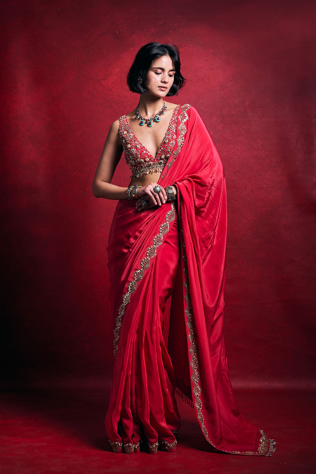 Fuscia Pink Crepe Saree