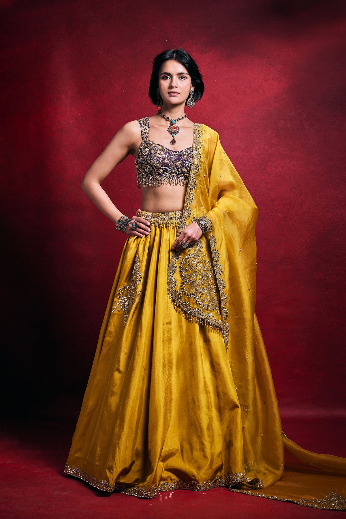 Mustard Silk Lehenga Set