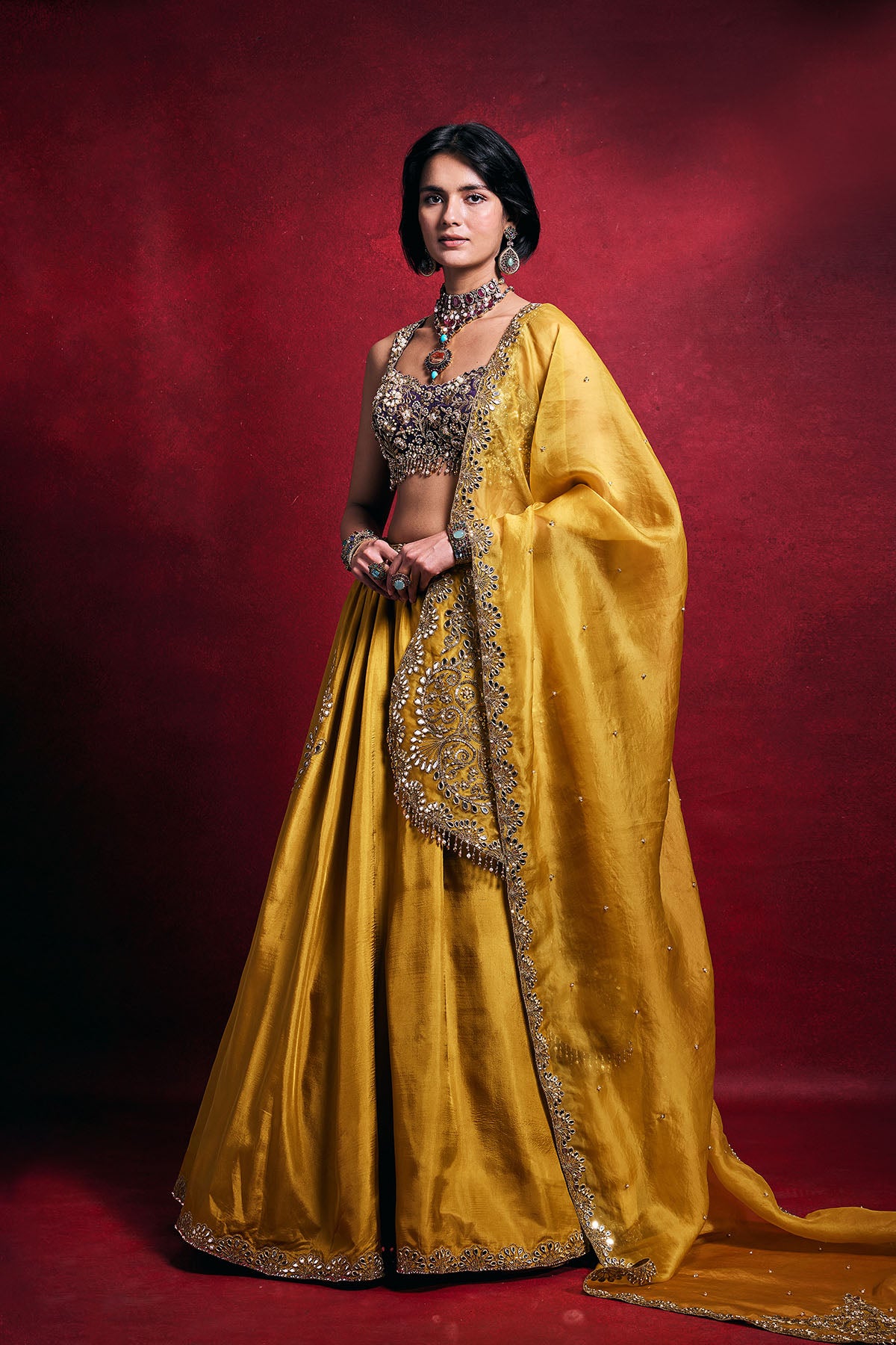 Mustard Silk Lehenga Set