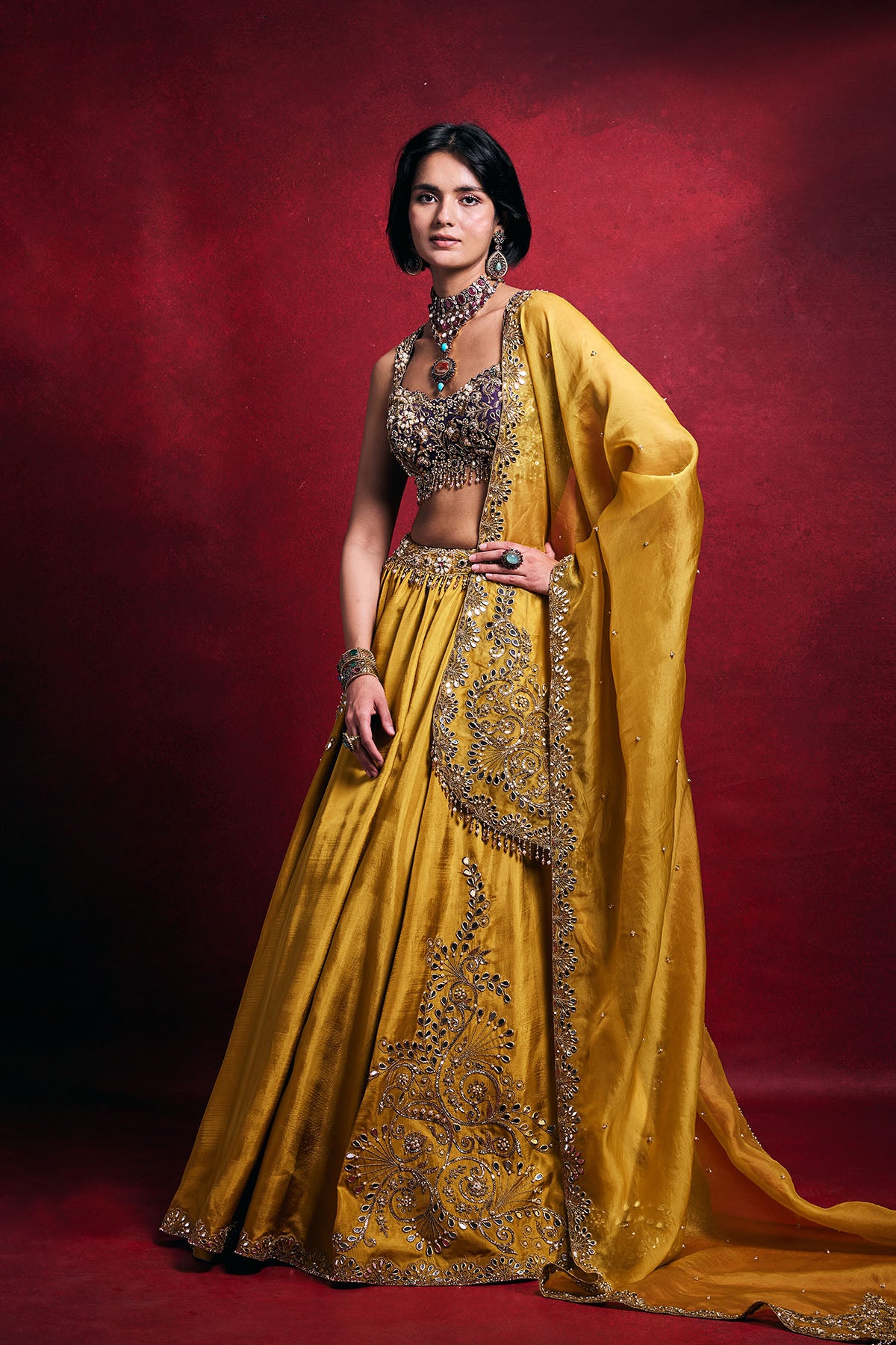 Mustard Silk Lehenga Set