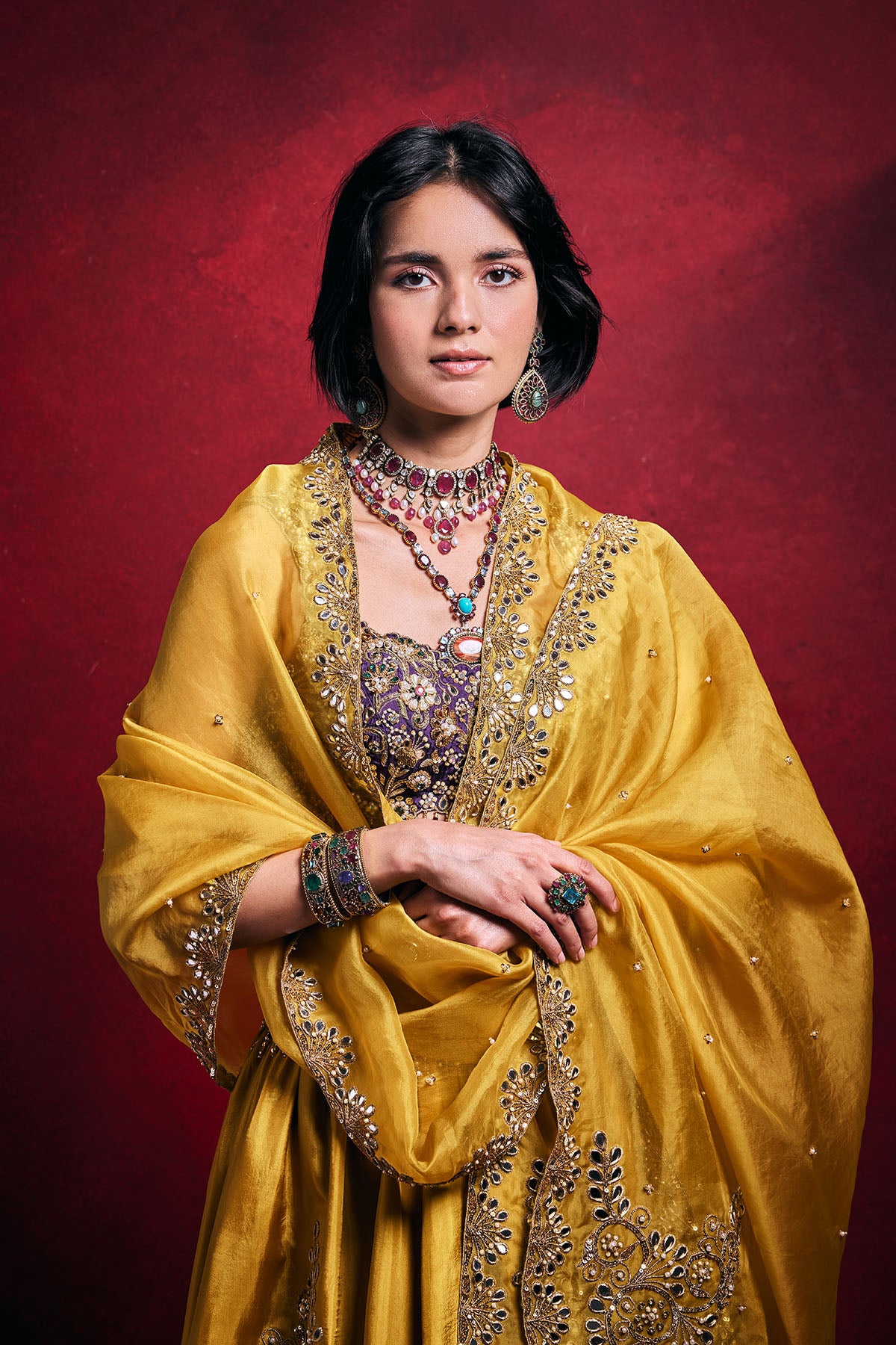 Mustard Silk Lehenga Set