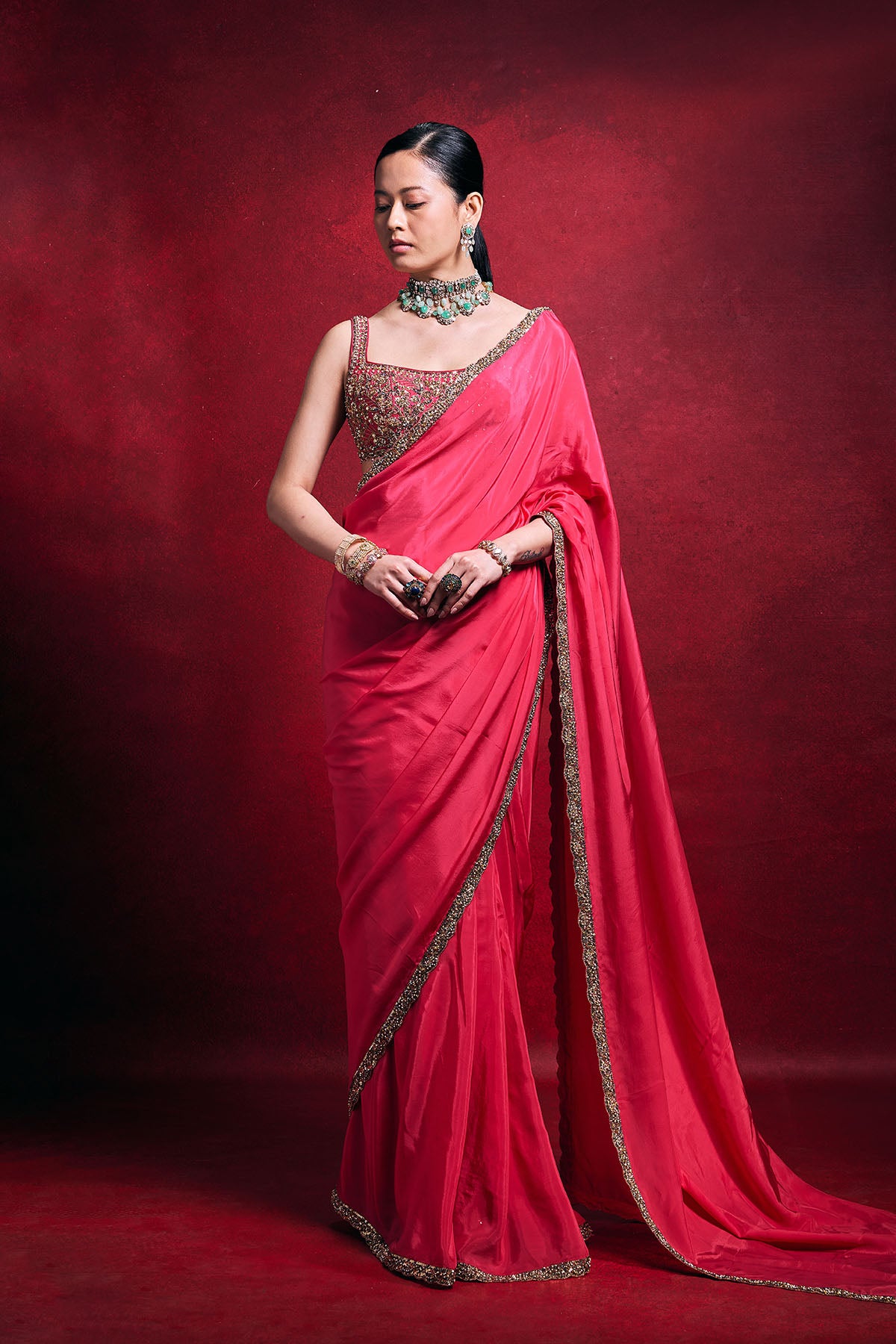 Fuscia Saree Set