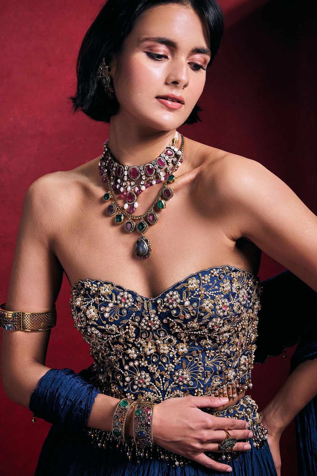 Royal Blue Crushed Lehenga Set