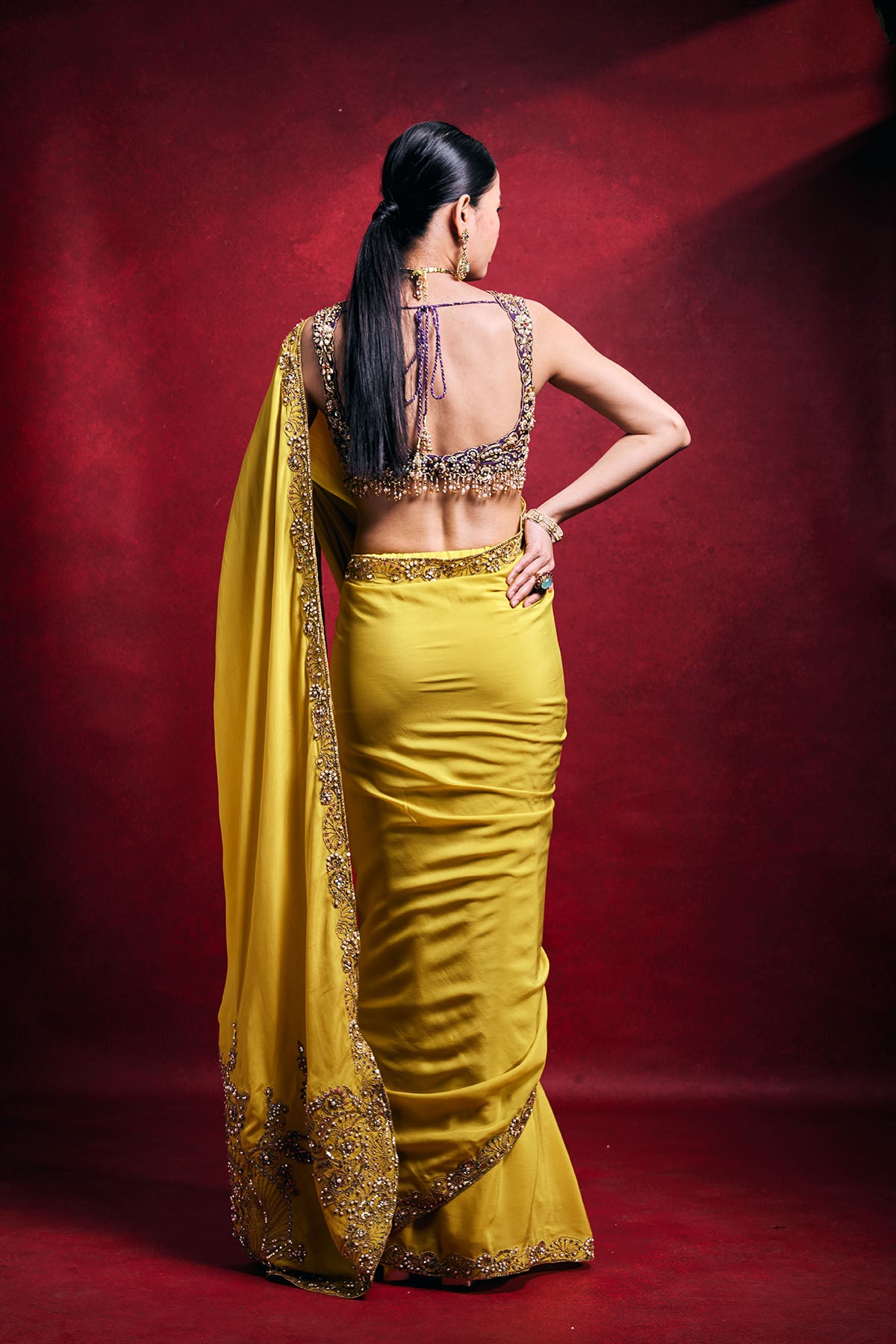 Yellow Crepe Saree Set