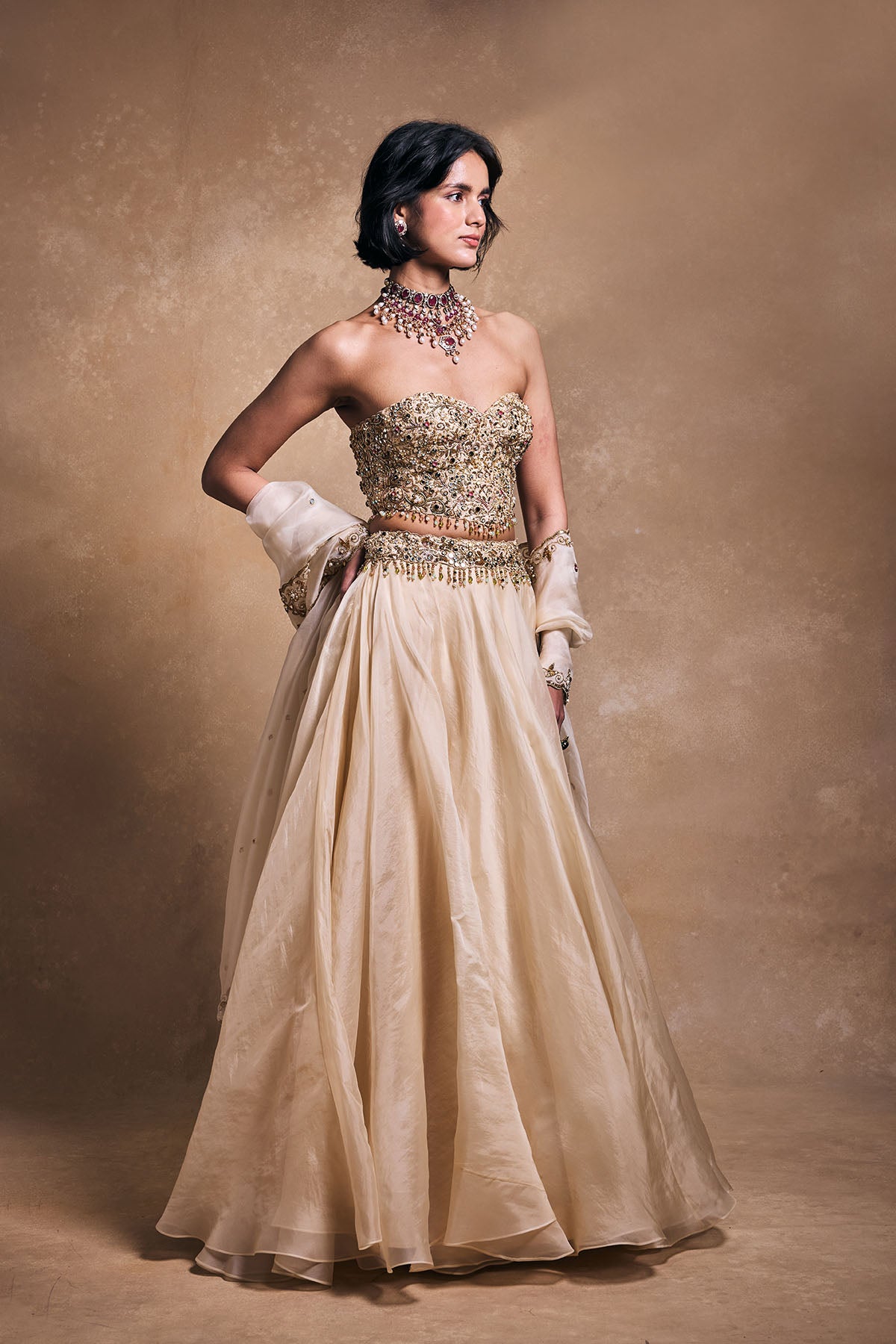 Cream Organza Lehenga Set