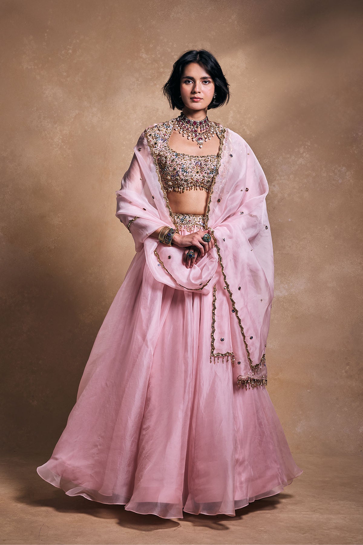 Baby Pink Organza Lehenga Set