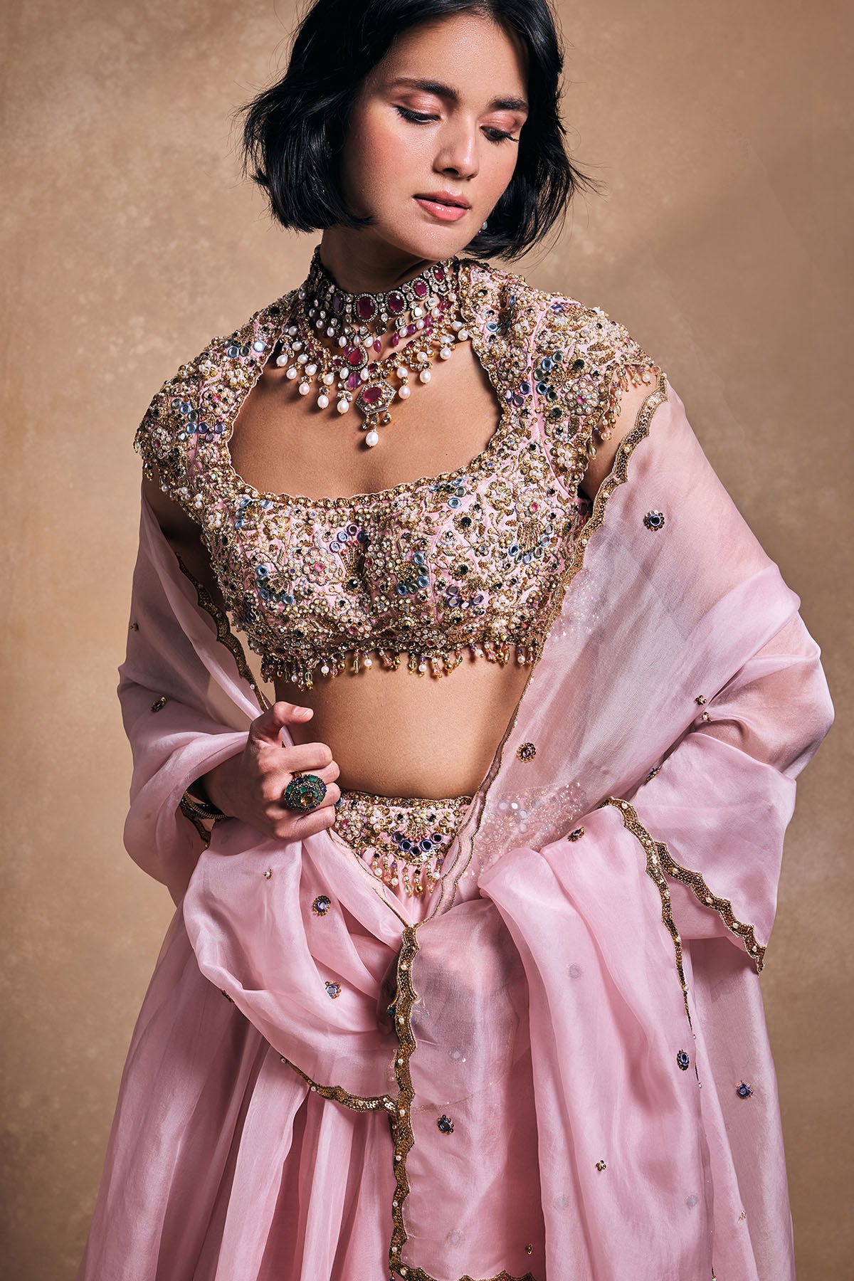 Baby Pink Organza Lehenga Set