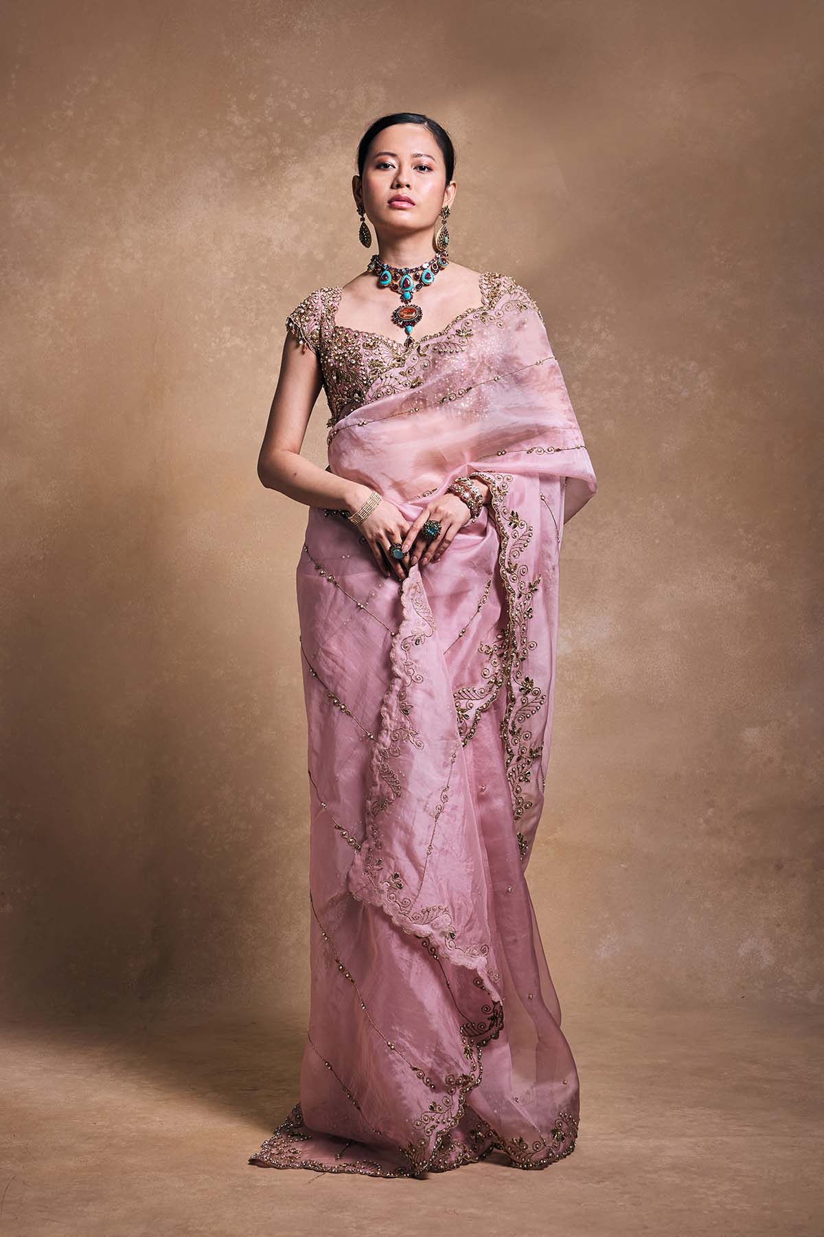 Blush Pink Organza Saree