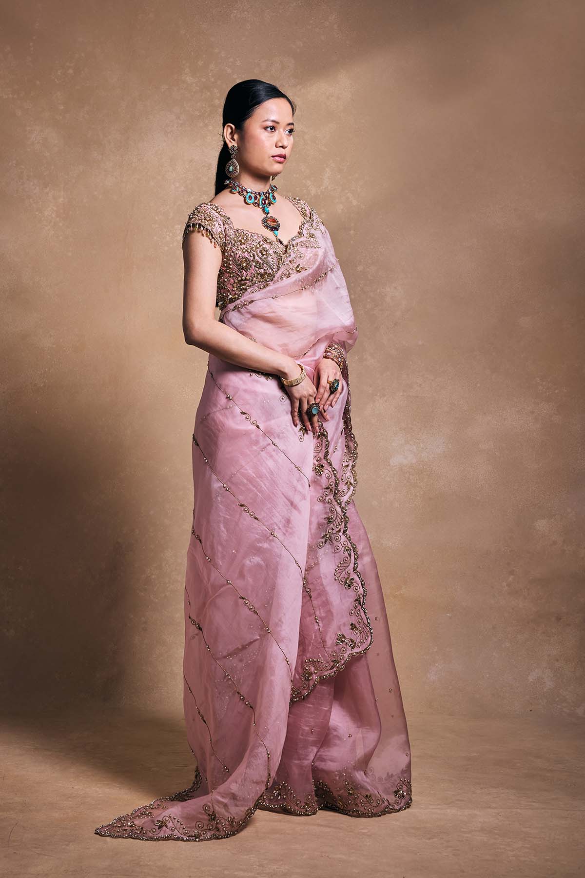 Blush Pink Organza Saree