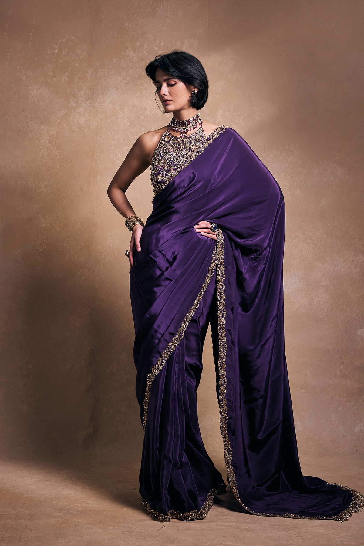 Deep Purple Crepe Saree