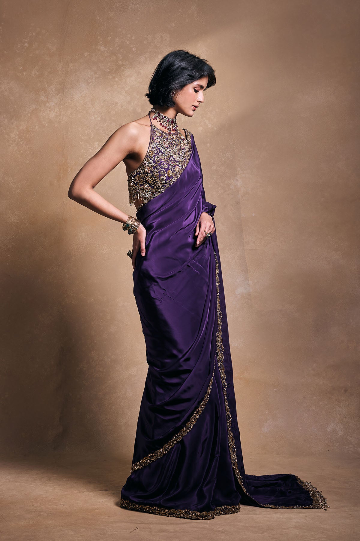 Deep Purple Crepe Saree