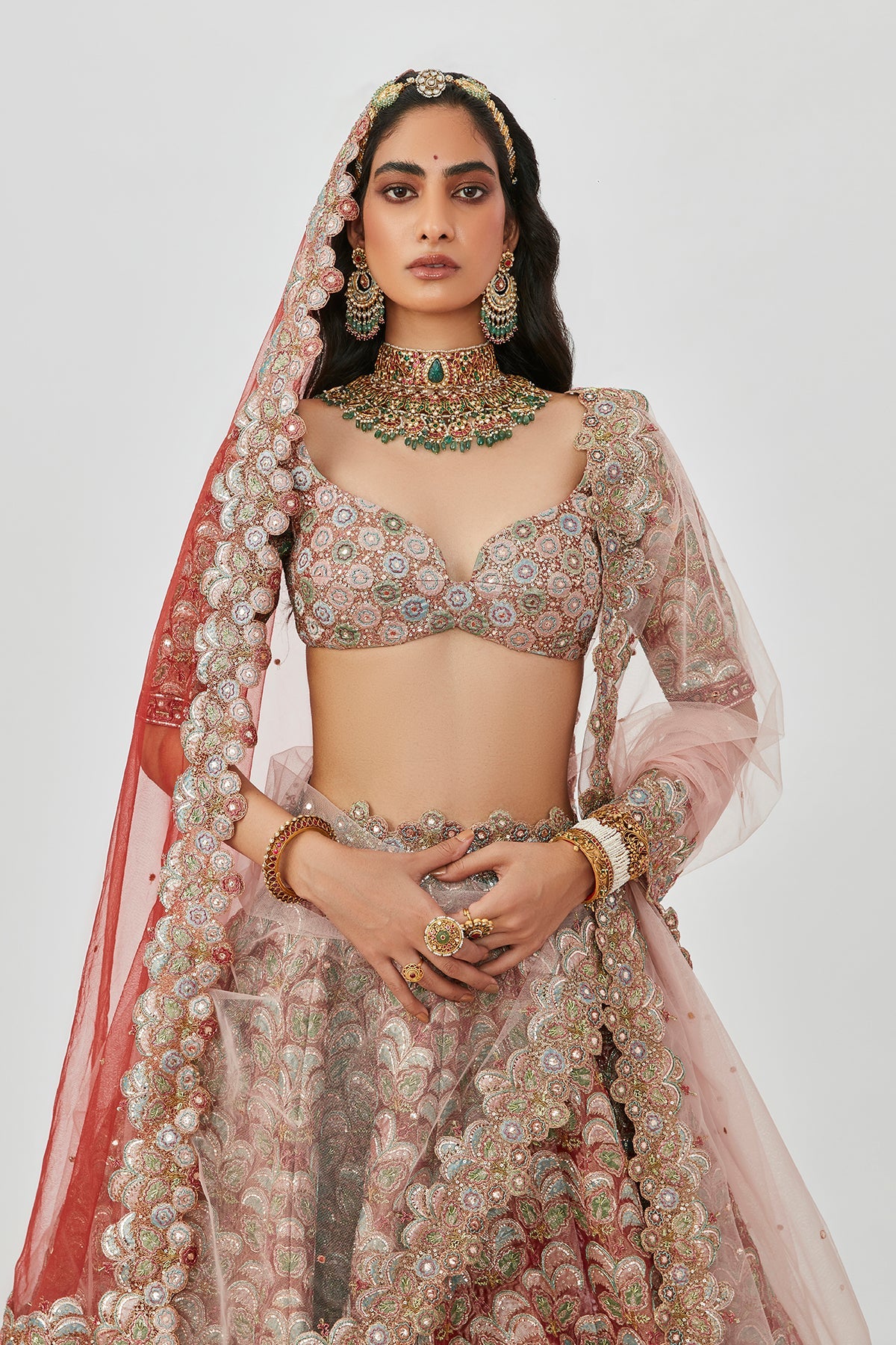 Tara - Rust Tissue Lehenga Set 12 panel