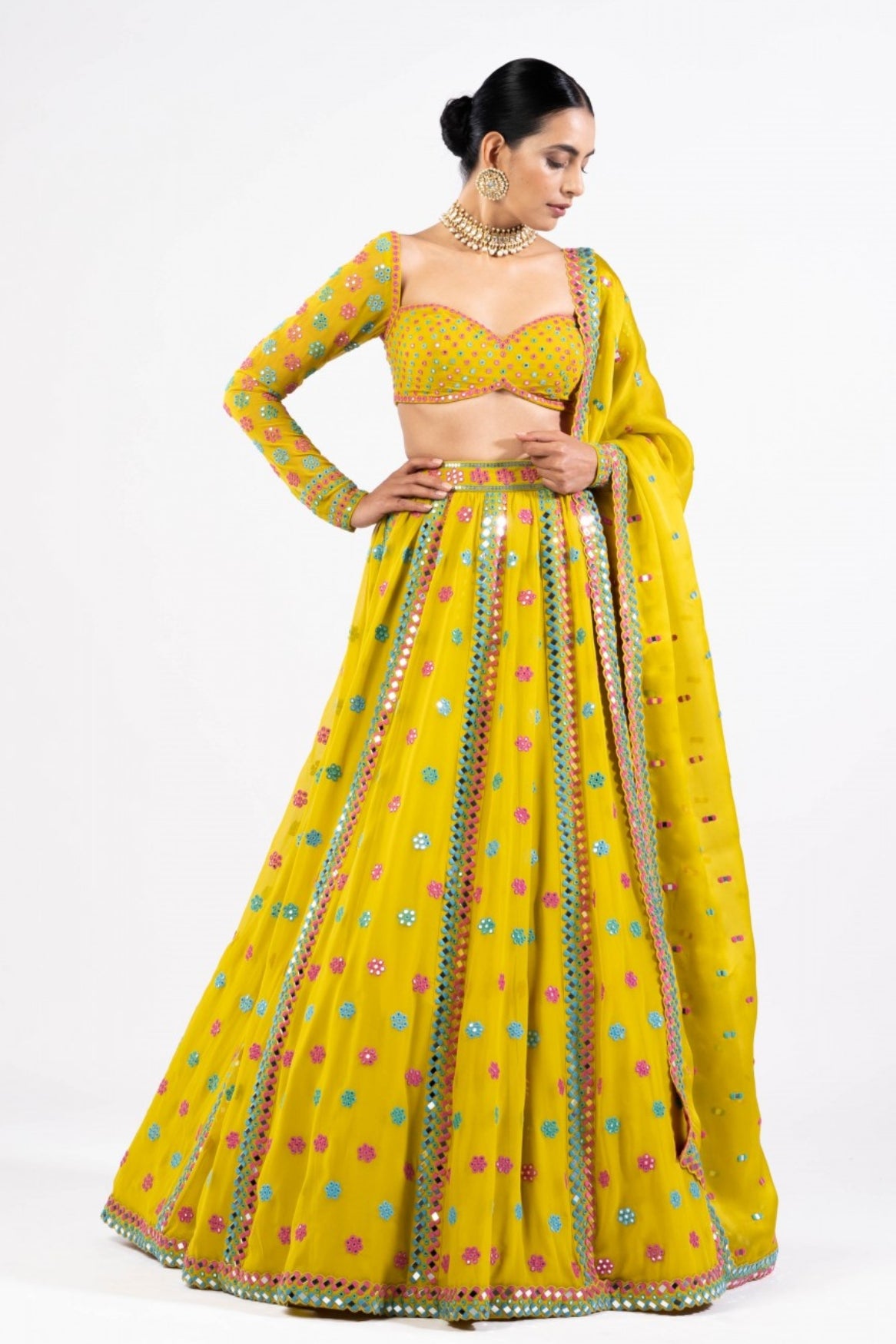Moss Green Flower Lehenga Set