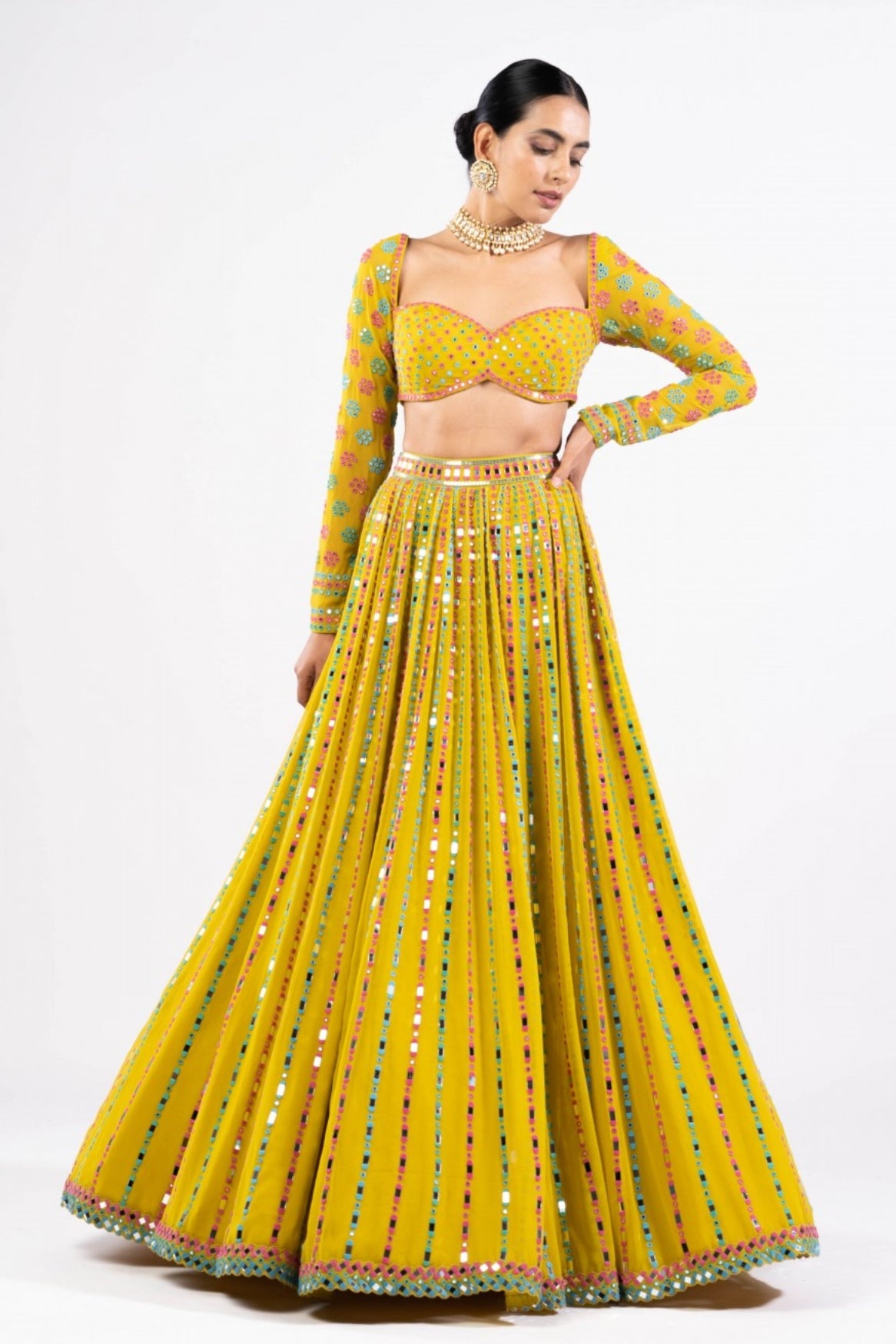 Moss Green Linear Drop Lehenga Set