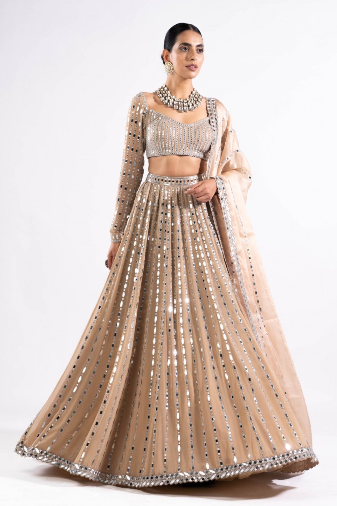 Beige Linear Drop Lehenga Set