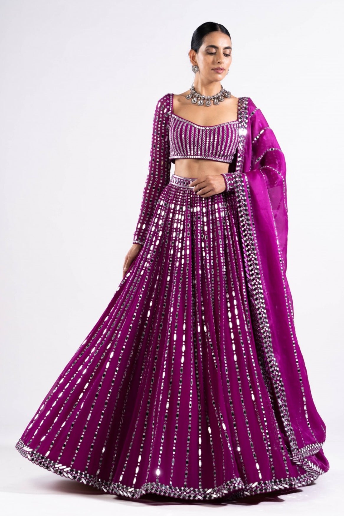Pop Wine Linear Drop Lehenga Set