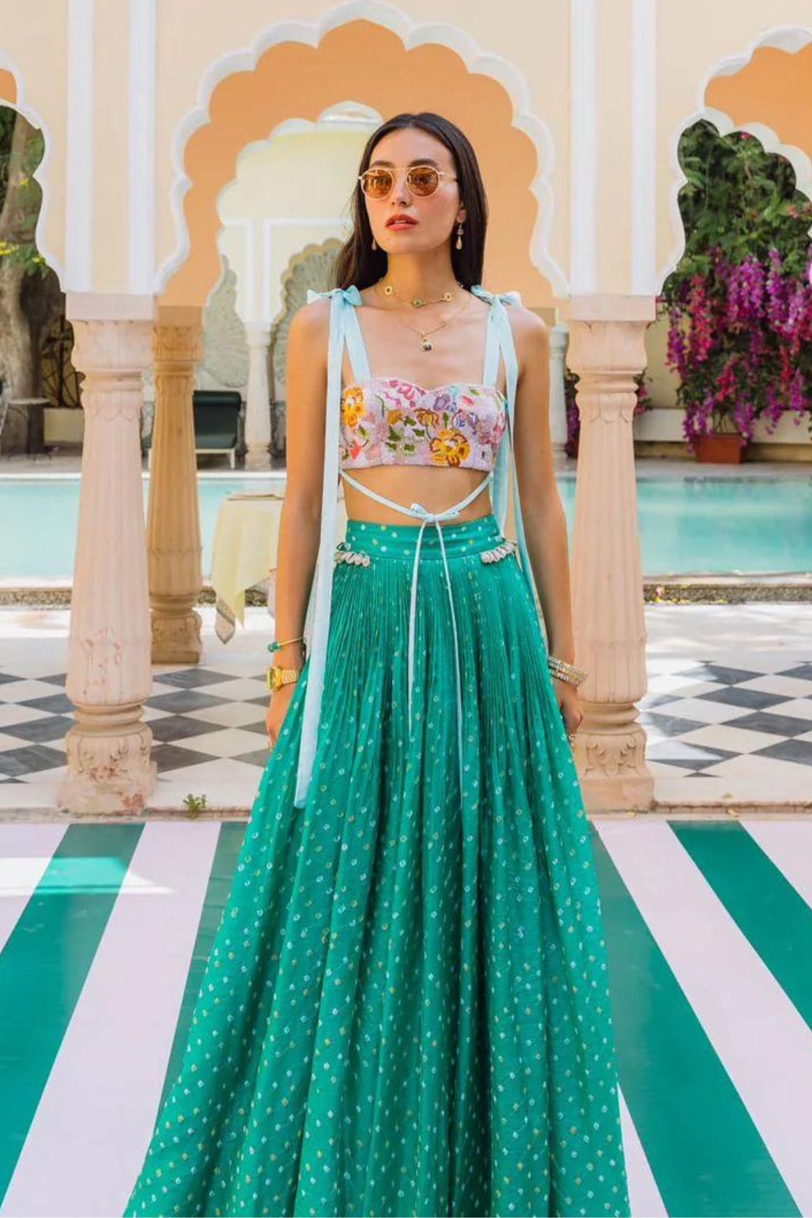 WATERMELON GREEN BANDHINI AND BOW