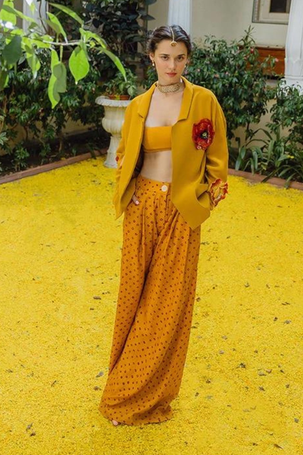 MARIGOLD AND POPPIES BANDHINI SET