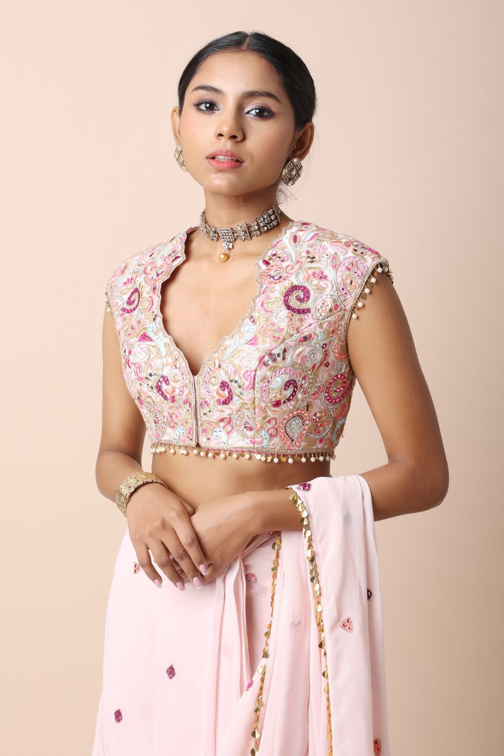 Light Pink Pre-Stitched Saree Set