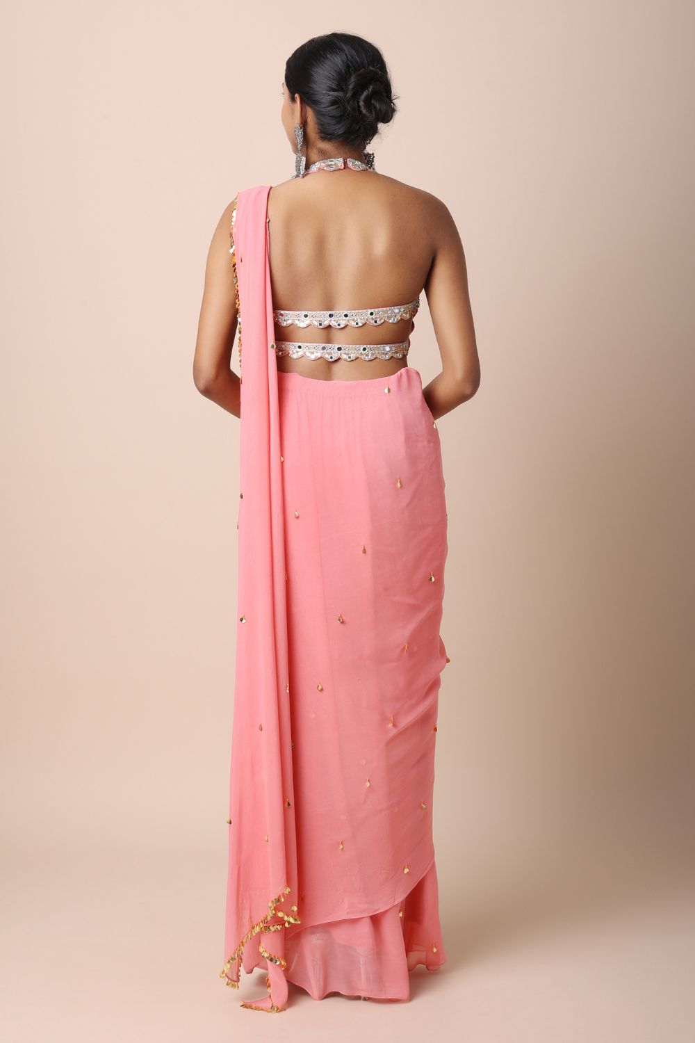 Neon Pink Pre-Stitched Saree Set