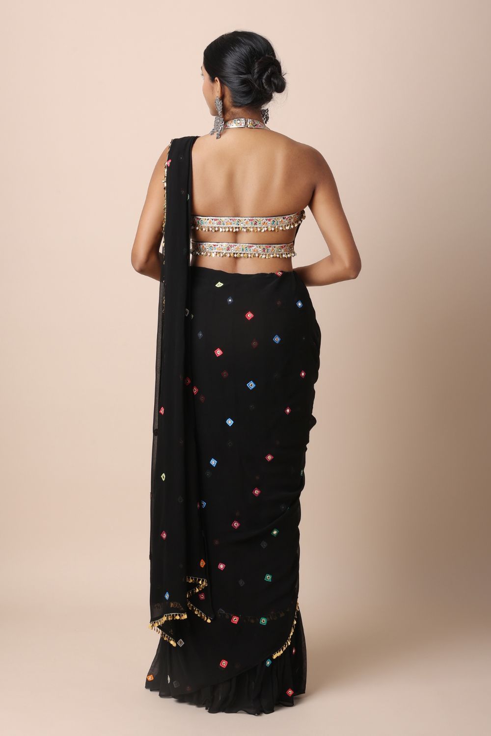 Black Pre-Stitched Saree Set