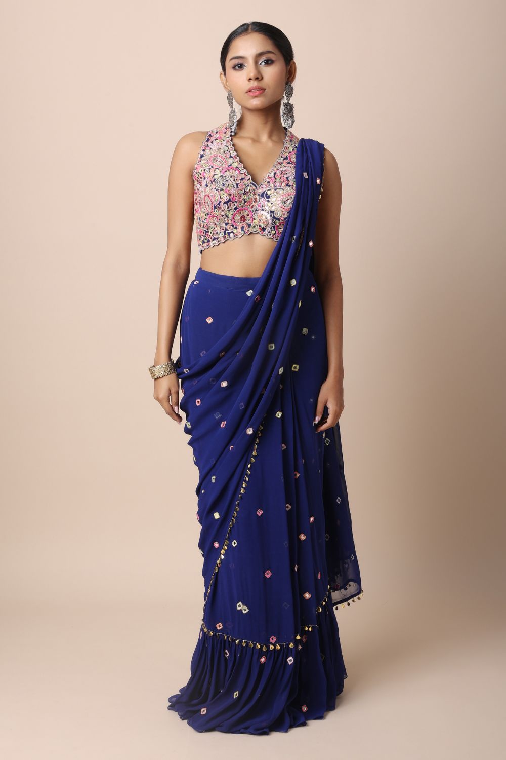 Royal Blue Pre-Stitched Saree Set