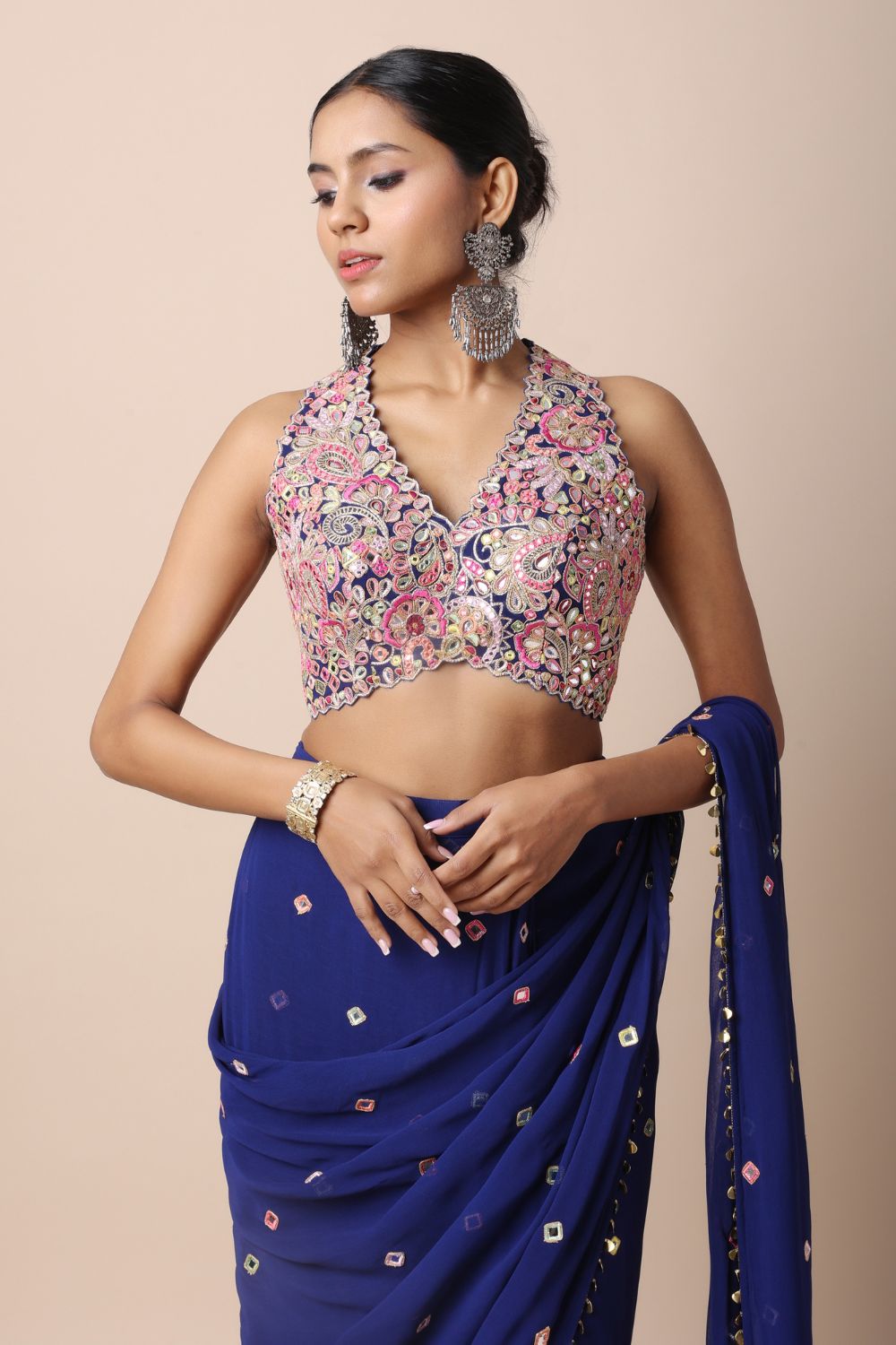 Royal Blue Pre-Stitched Saree Set