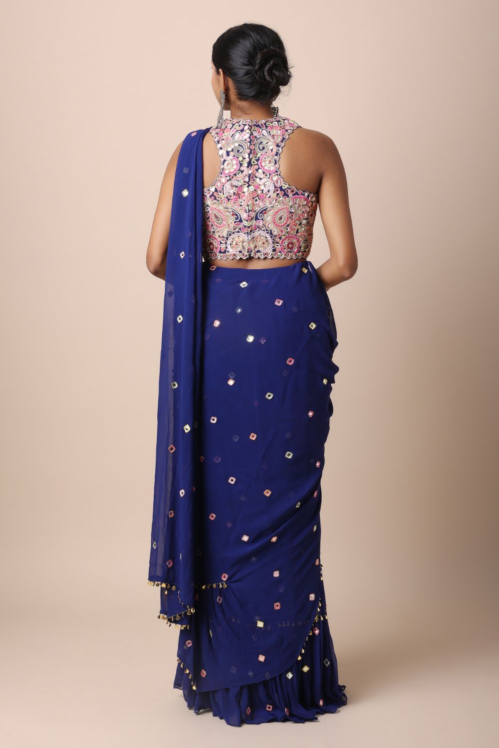 Royal Blue Pre-Stitched Saree Set
