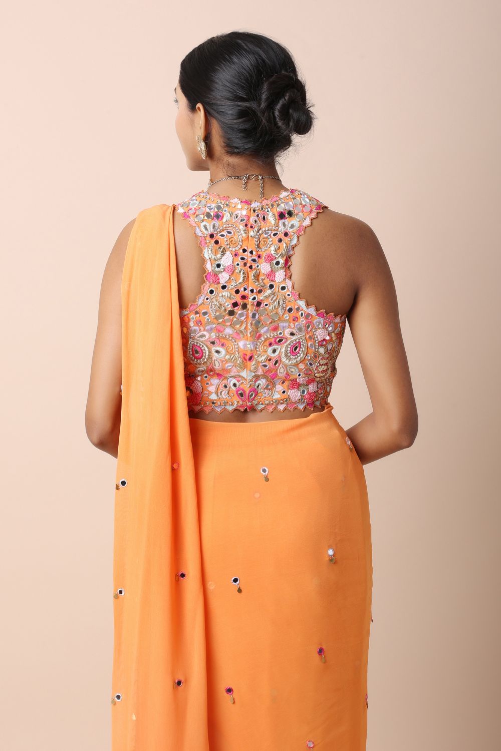 Tangerine Pre-Stitched Saree Set