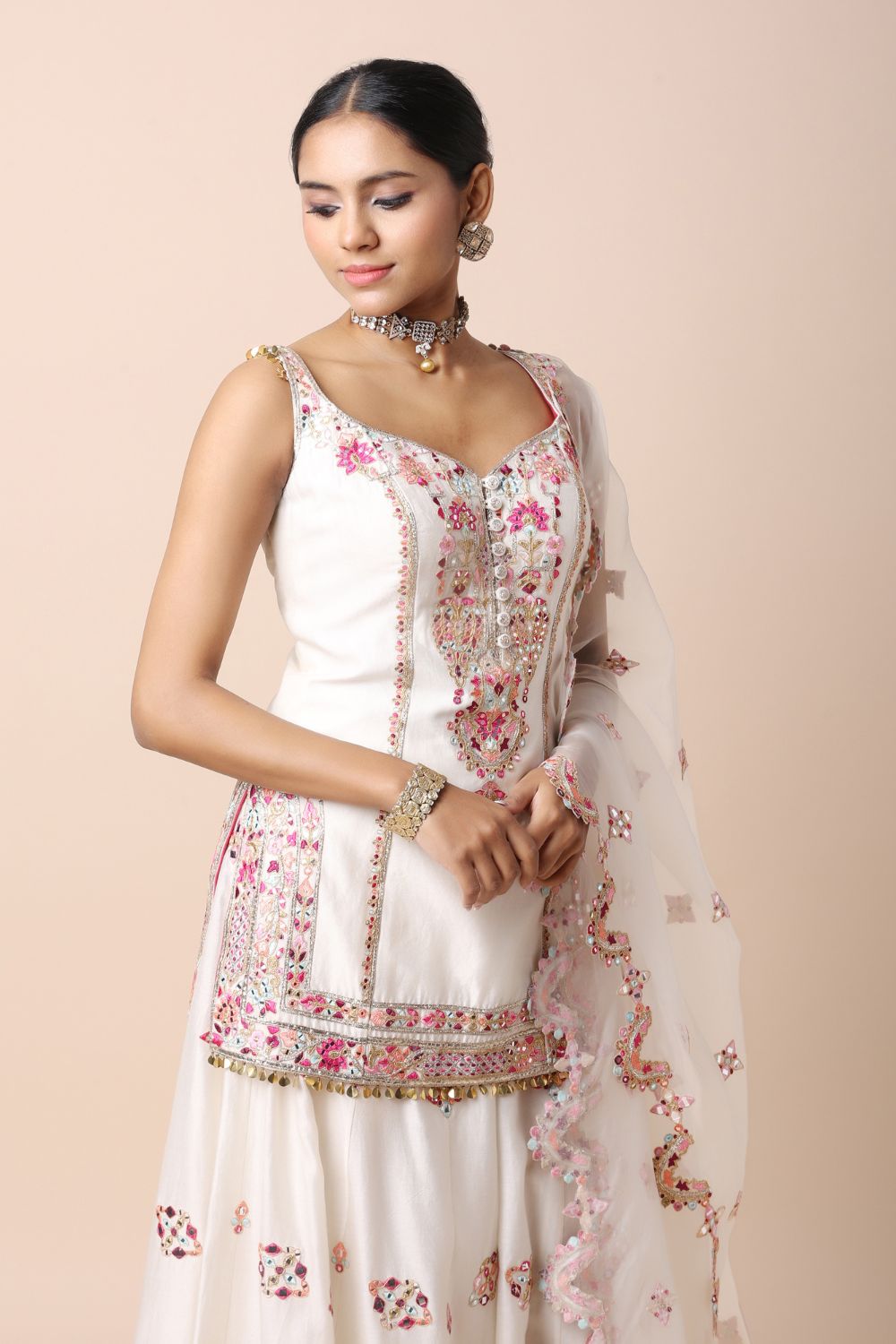 Ivory Embroidered Sharara Set