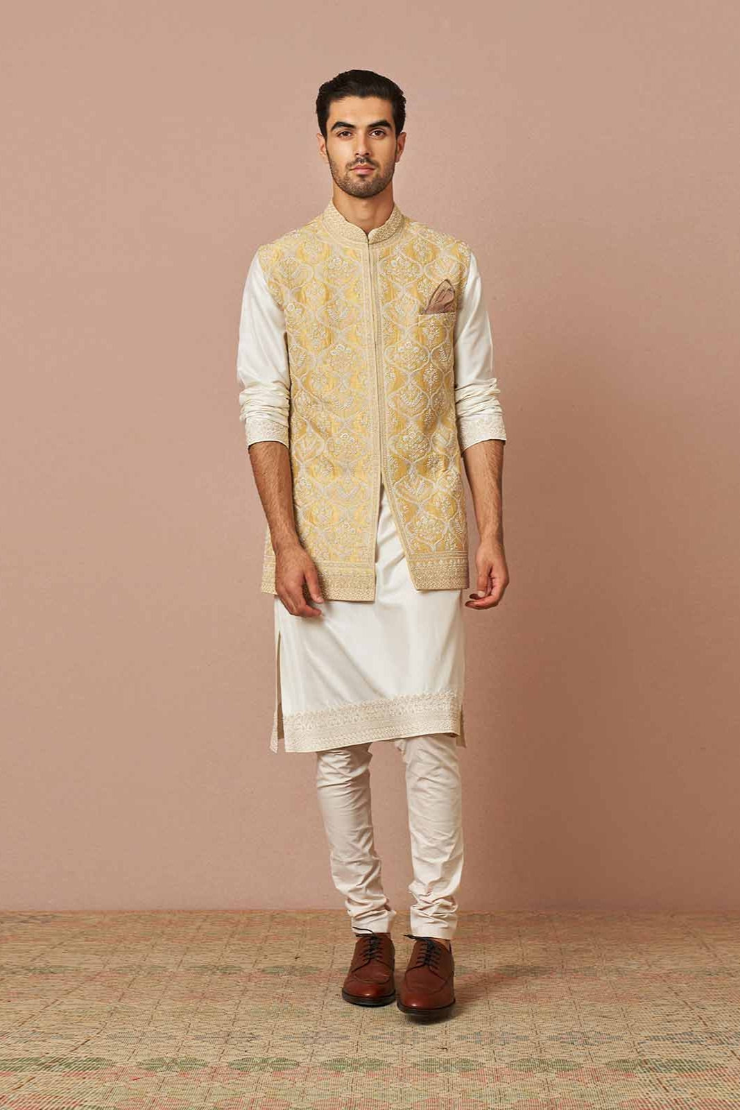 YELLOW RAWSILK KIAAN BANDI KURTA SET