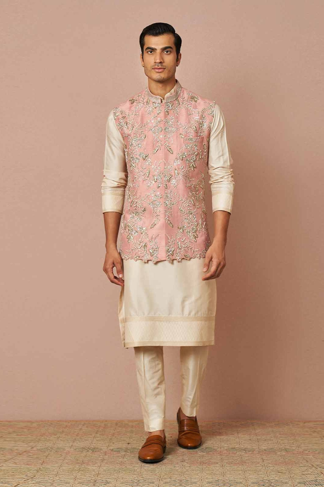BLUSH PINK RAWSILK BANDI KURTA SET