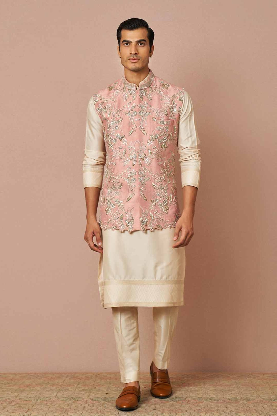 BLUSH PINK RAWSILK DARIUS BANDI KURTA SET