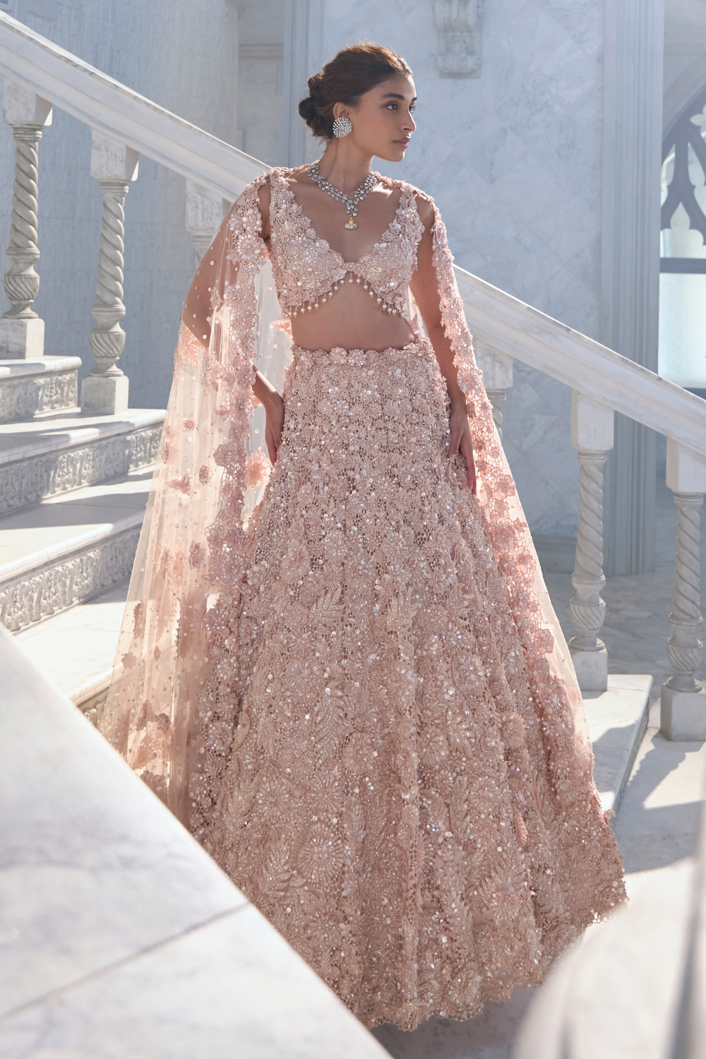 Chapelle Powder Peach Cut Work Lehenga Set