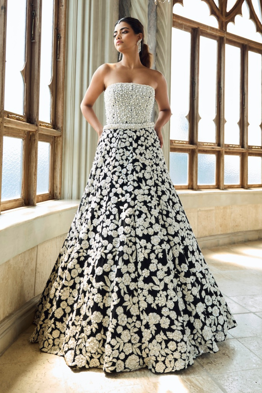 Black & White Corset Lehenga Set