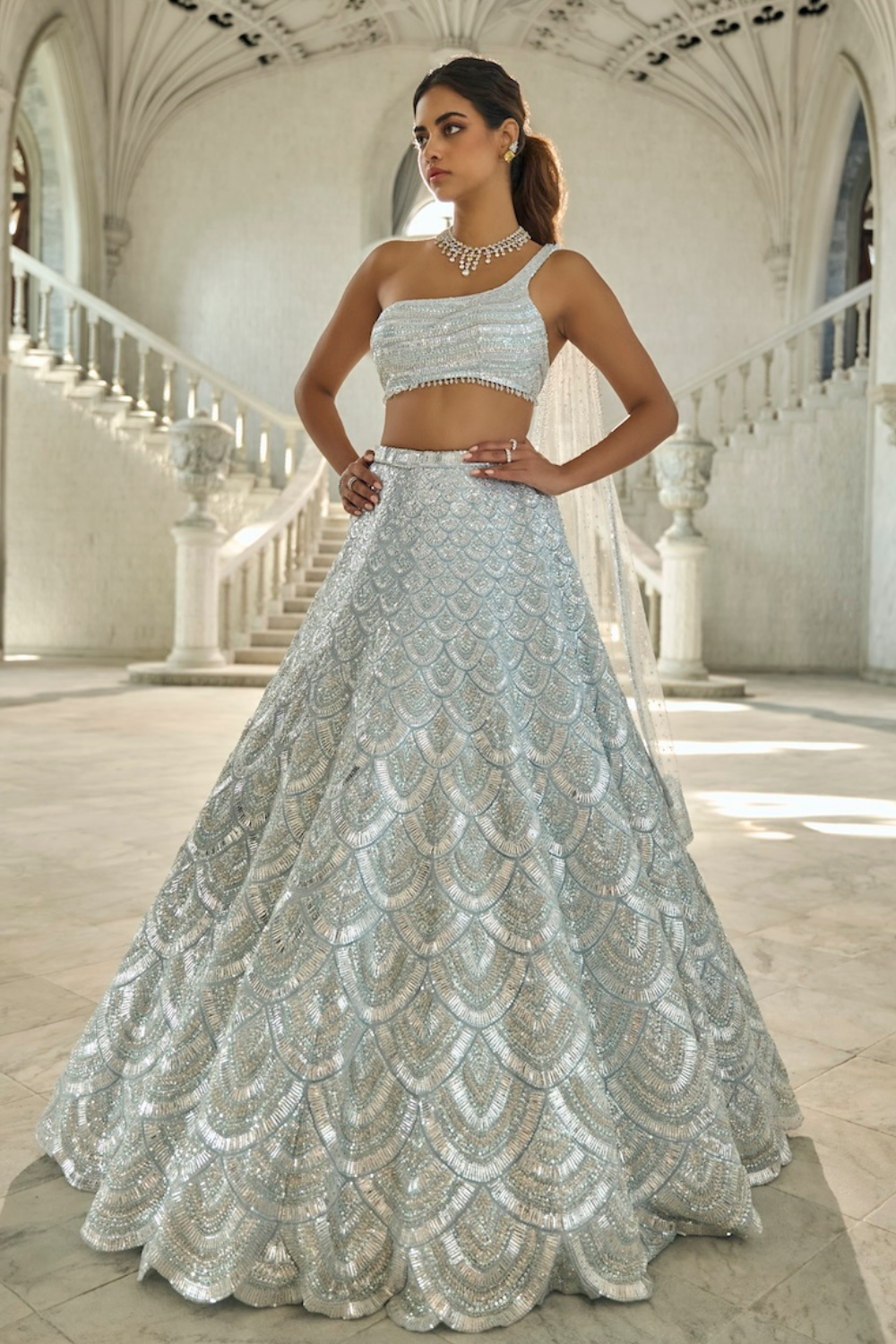 Powder Blue Sequin Lehenga Set