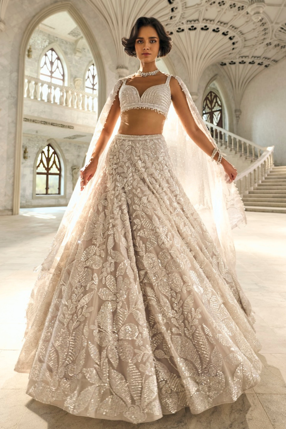 Silver Floral Lehenga Set