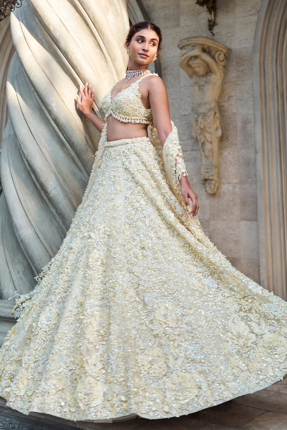 Yellow Three-Dimensional Lehenga Set