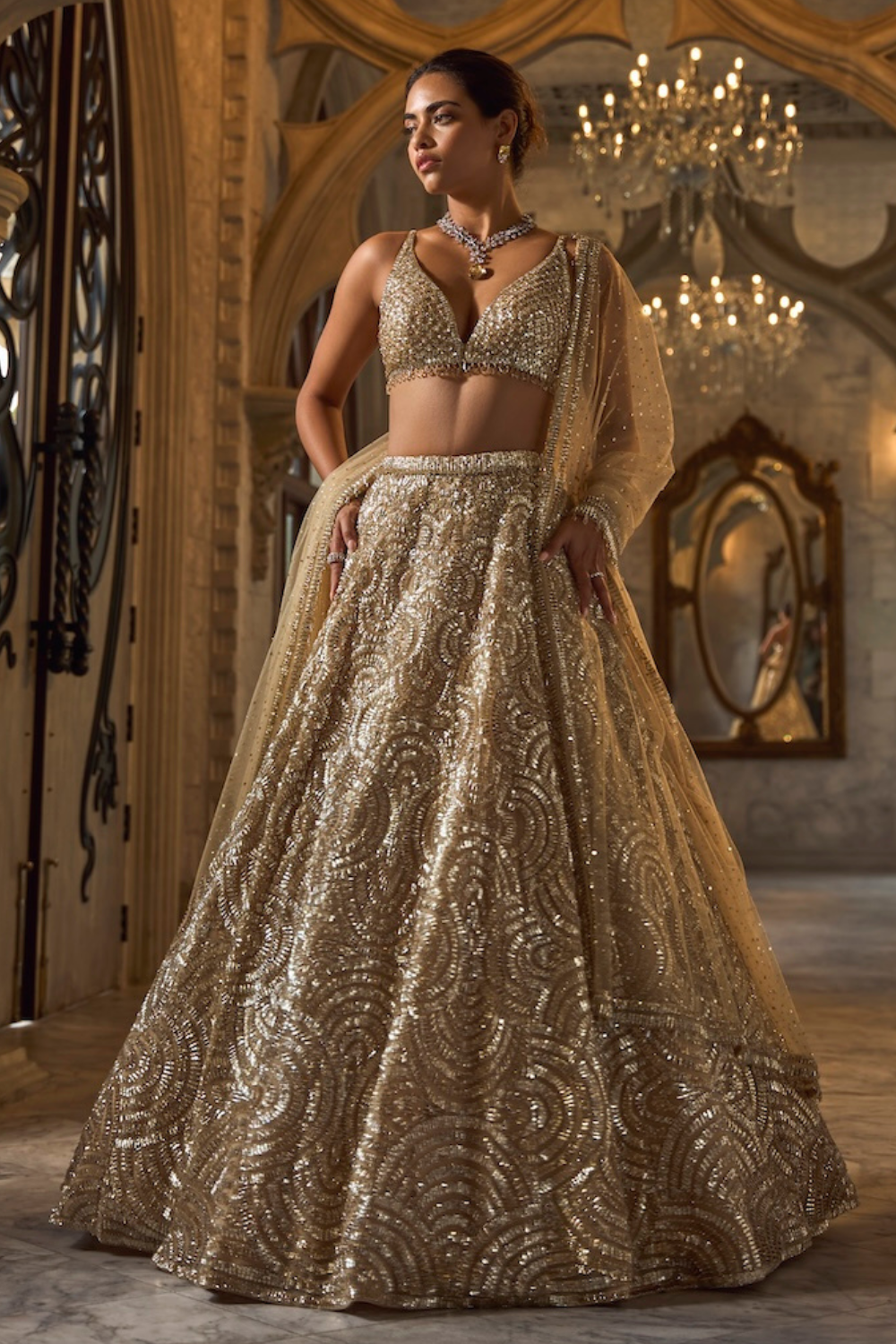 Gold Sequin Lehenga Set