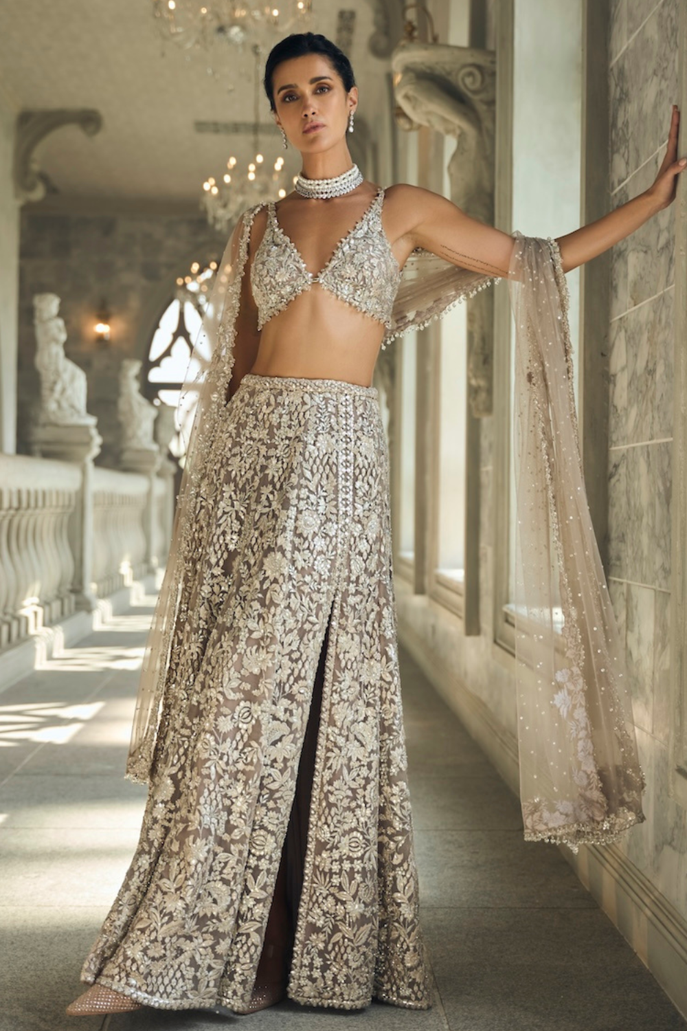 Ash Grey & Silver Skirt Set