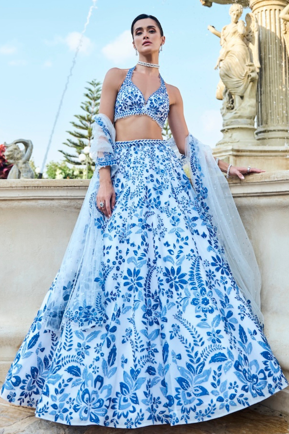 Blue Applique Lehenga Set