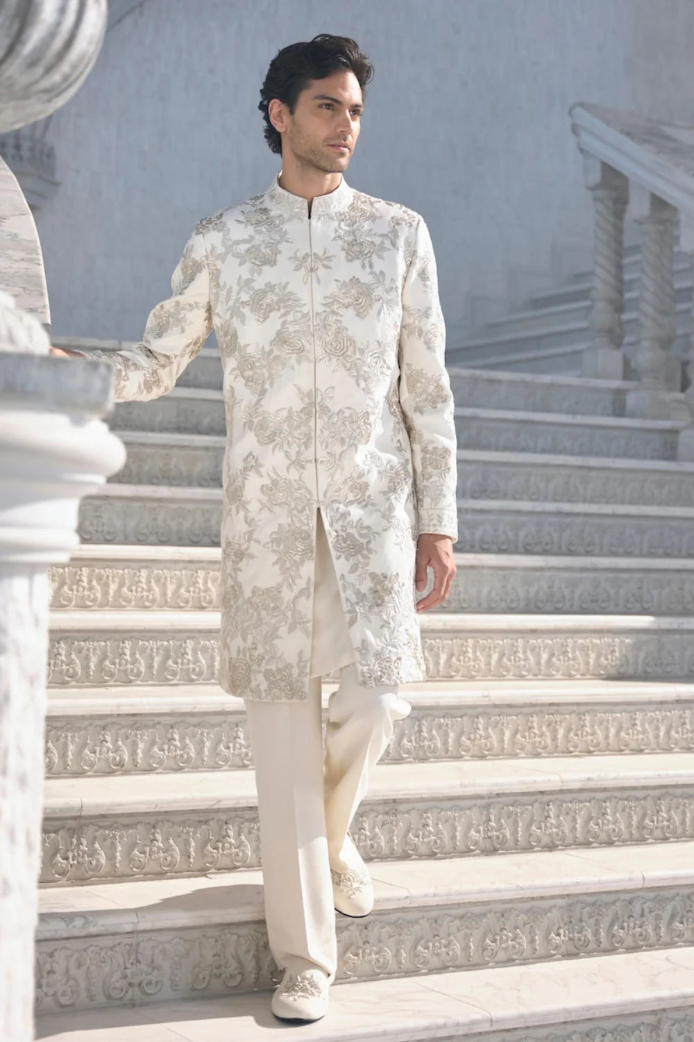 Gold Silver Sherwani Set