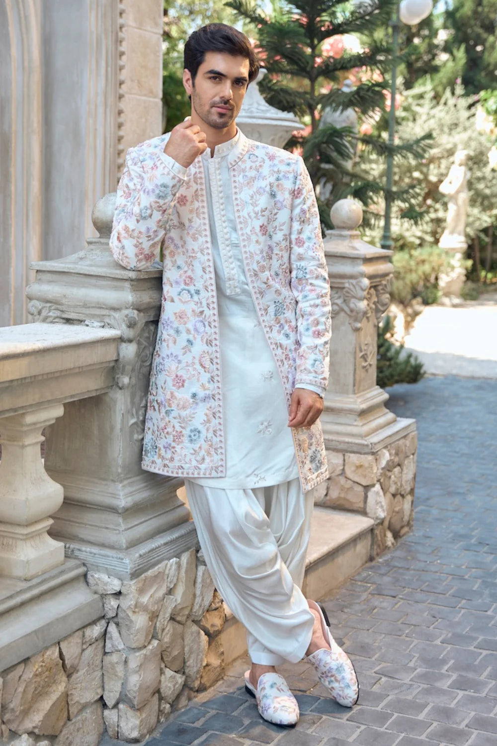 Multi-Coloured Open Sherwani Set