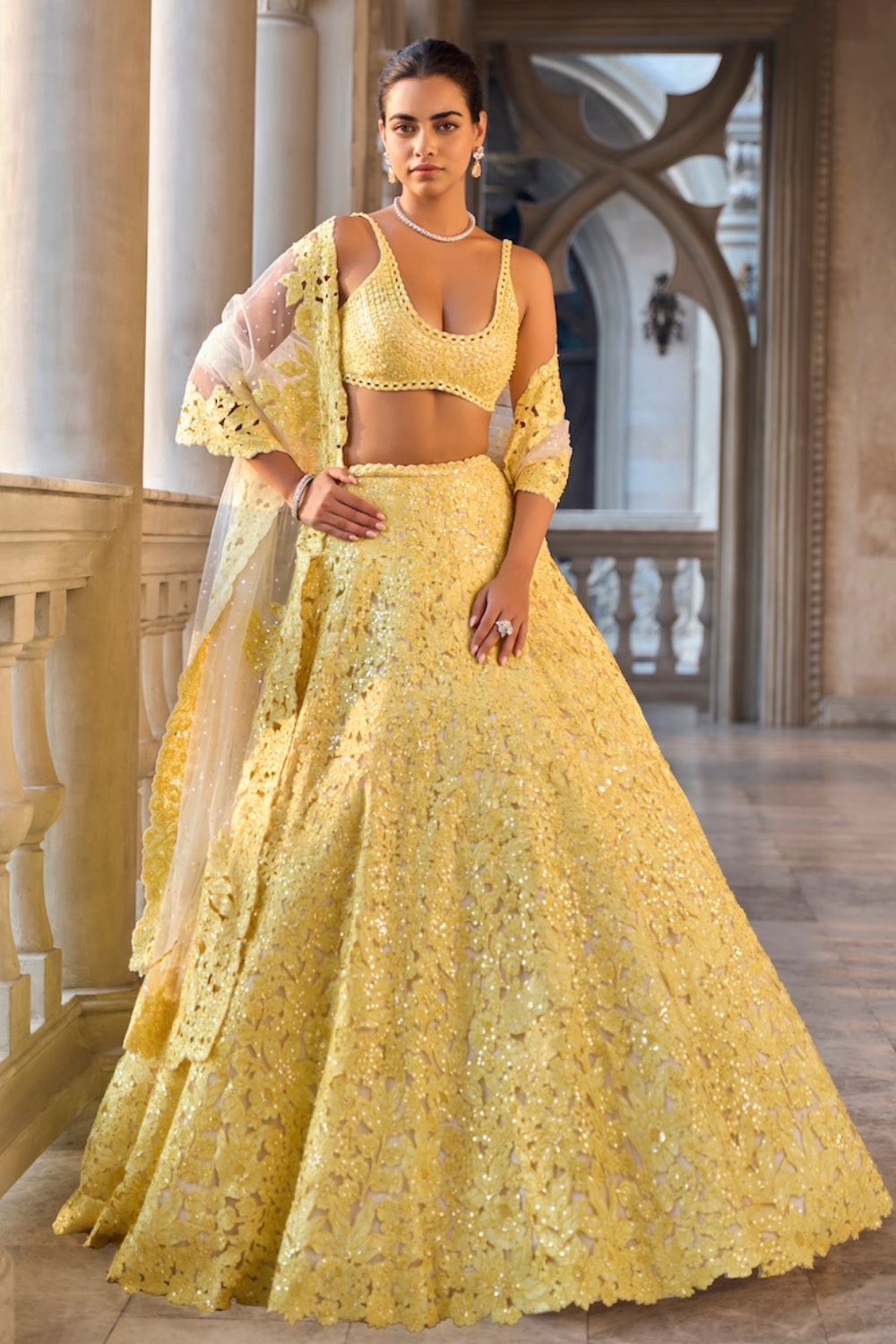 Yellow Cut Work Lehenga Set