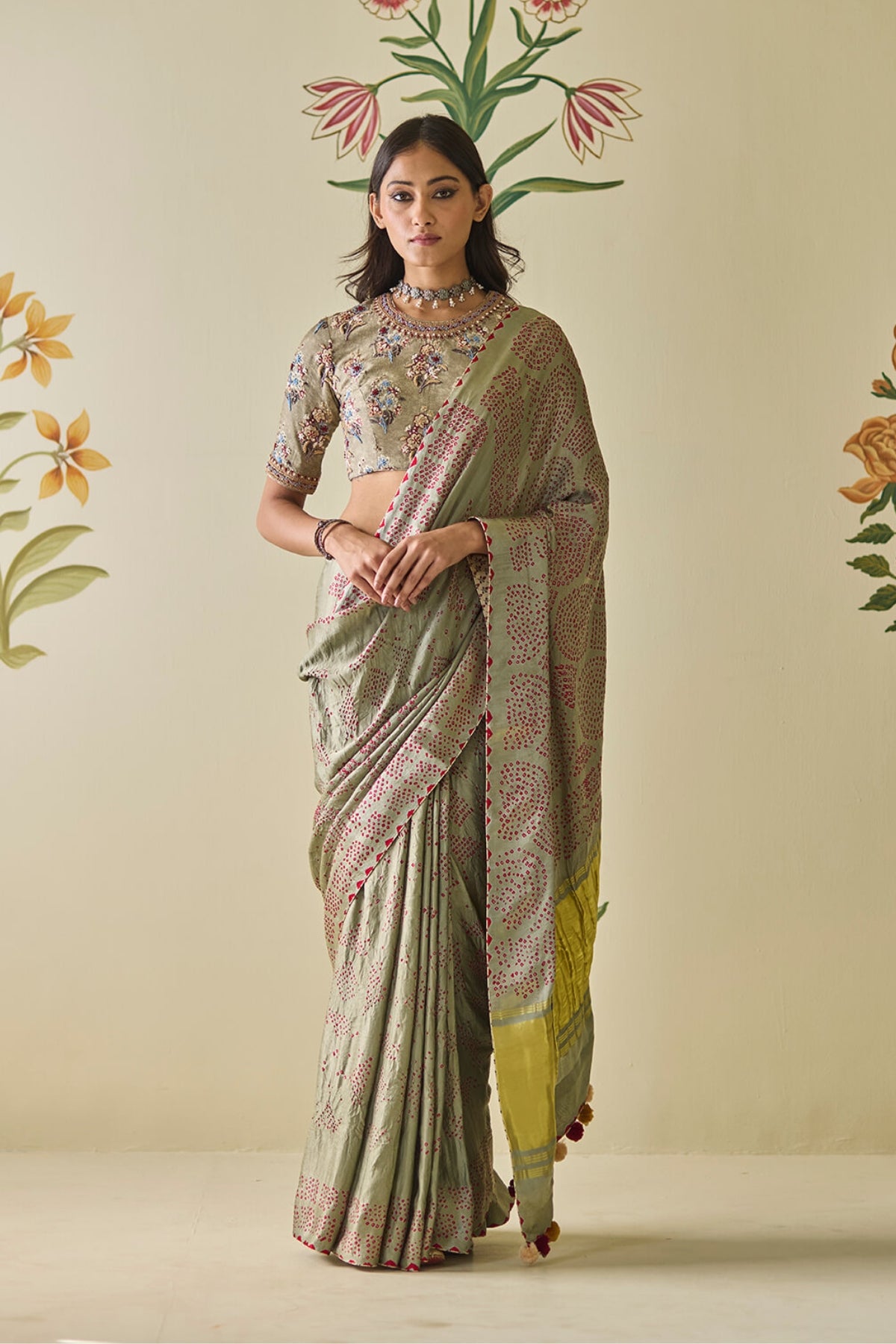 Grey Bandhani Saree