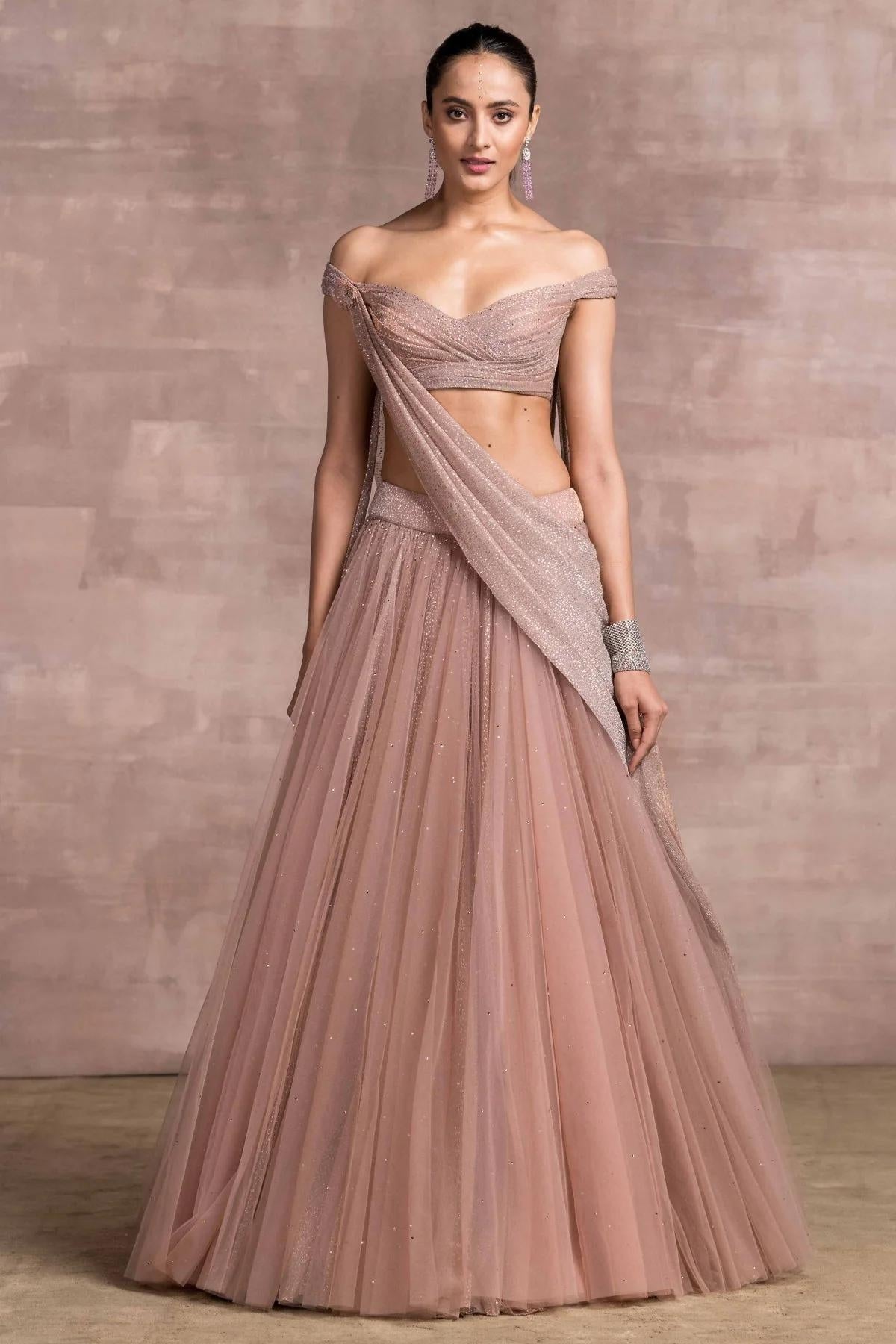 NOVELTY FOIL CRINKLE AND TULLE LEHENGA