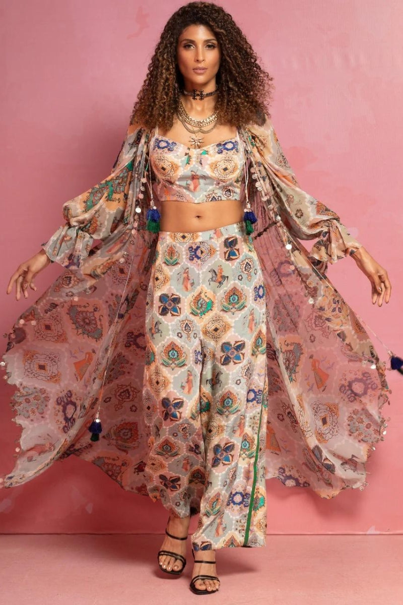 Pastel Mughal Printed Cape Set